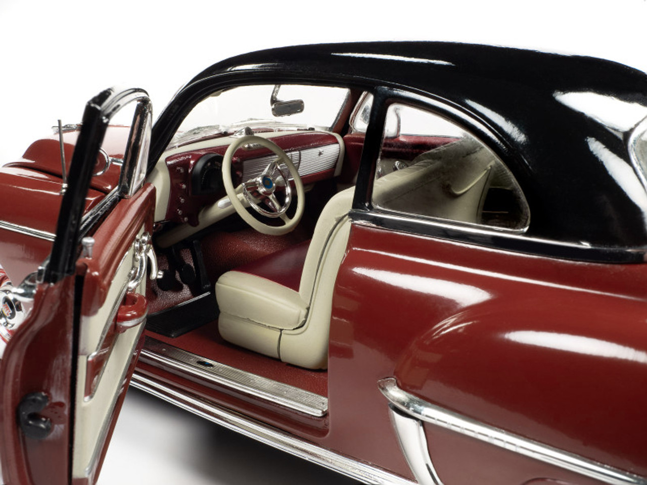 1/18 Auto World 1950 Oldsmobile Rocket 88 Chariot Red with Black Top and Red and White Interior Diecast Car Model