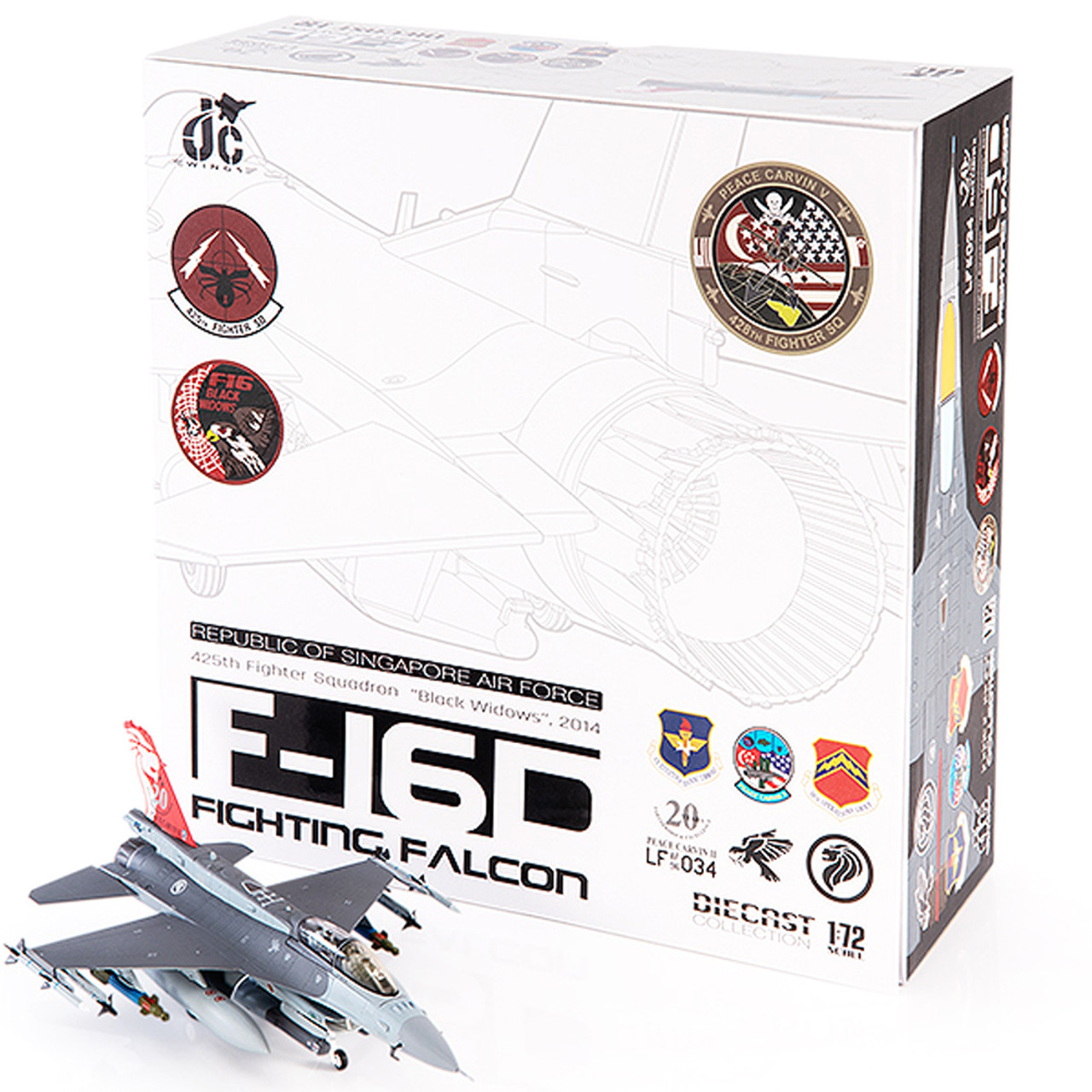 1/72 JC Wings 2014 F-16D Fighting Falcon Republic of Singapore Air Force, 425th Fighter Squadron Black Widows Model