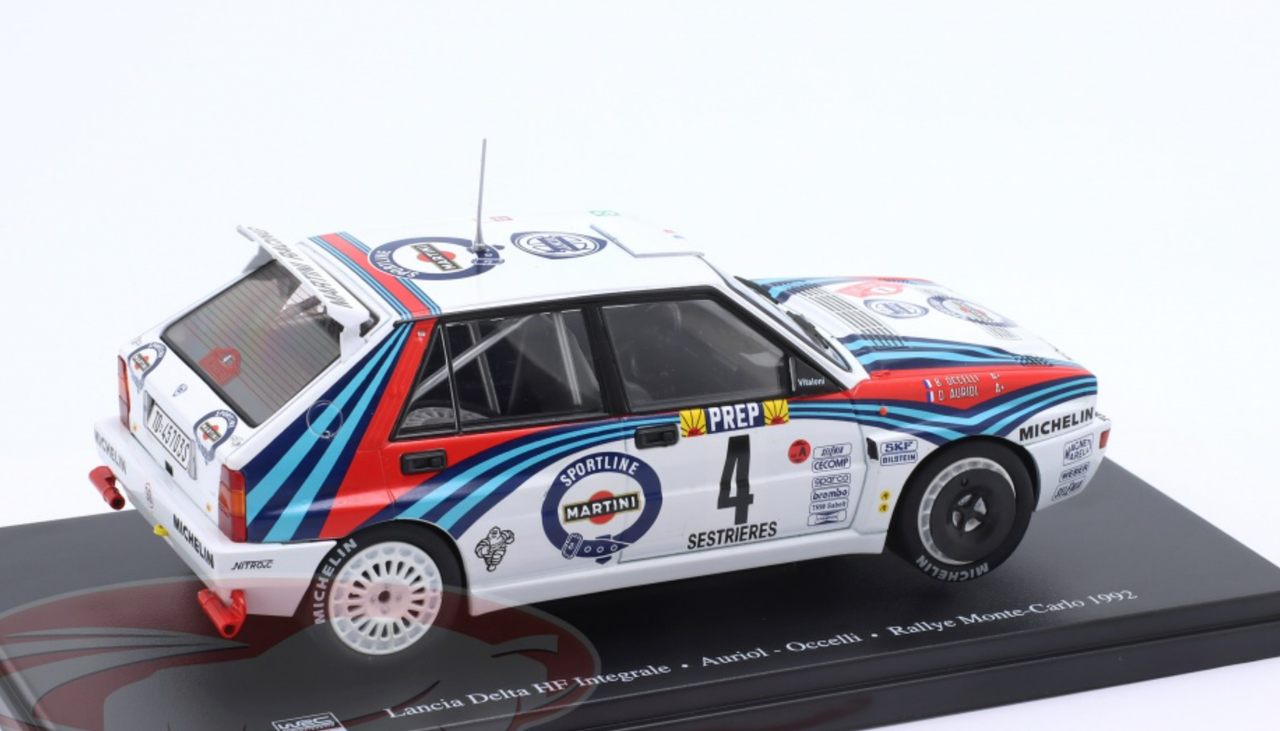 1/24 Altaya 1992 Lancia Delta HF Integrale #4 Winner Rally Monte Carol Martini Racing Didier Auriol, Bernard Occelli Car Model