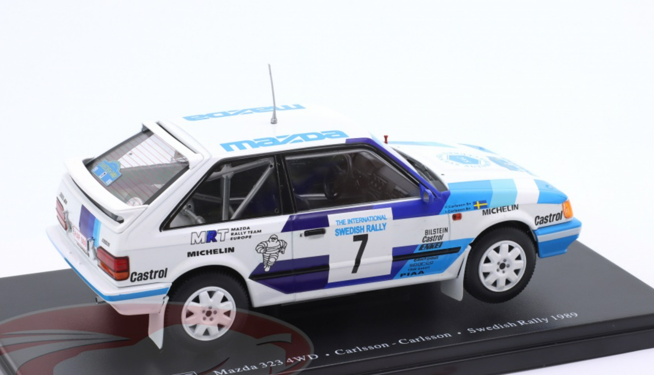 1/24 Altaya 1989 Mazda 323 4WD #7 Winner Rally Sweden Mazda Rally Team Europe Ingvar Carlsson, Per Carlsson Car Model