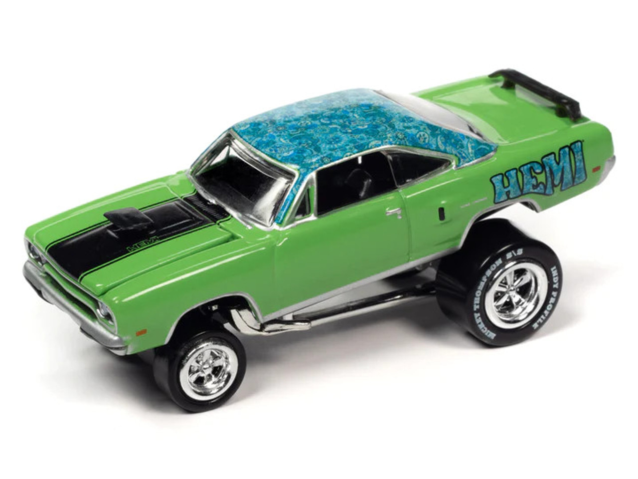 1970 Plymouth Road Runner HEMI Green with Blue Flower Top and Black Stripe  and 1969 Dodge
