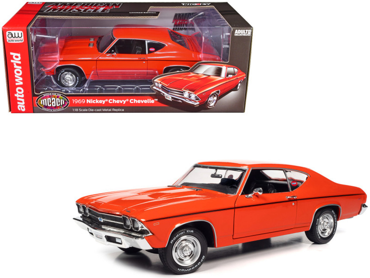 1/18 Auto World 1969 Chevrolet "Nickey" Chevelle Hugger Orange with Black Stripes Diecast Car Model