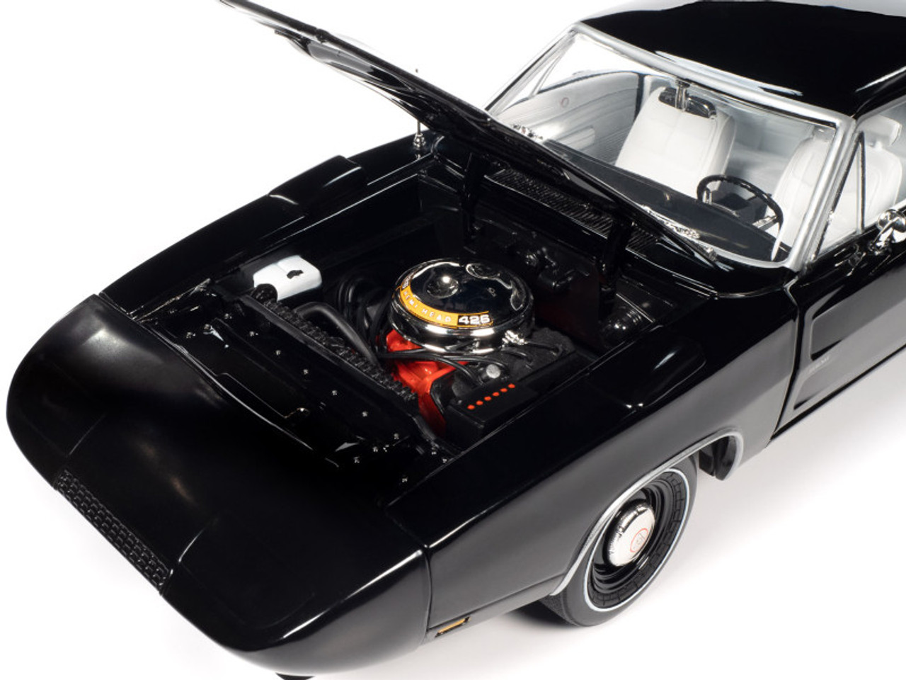 1/18 Auto World 1969 Dodge Charger Daytona X9 Black with White Interior and Tail Stripe Diecast Car Model