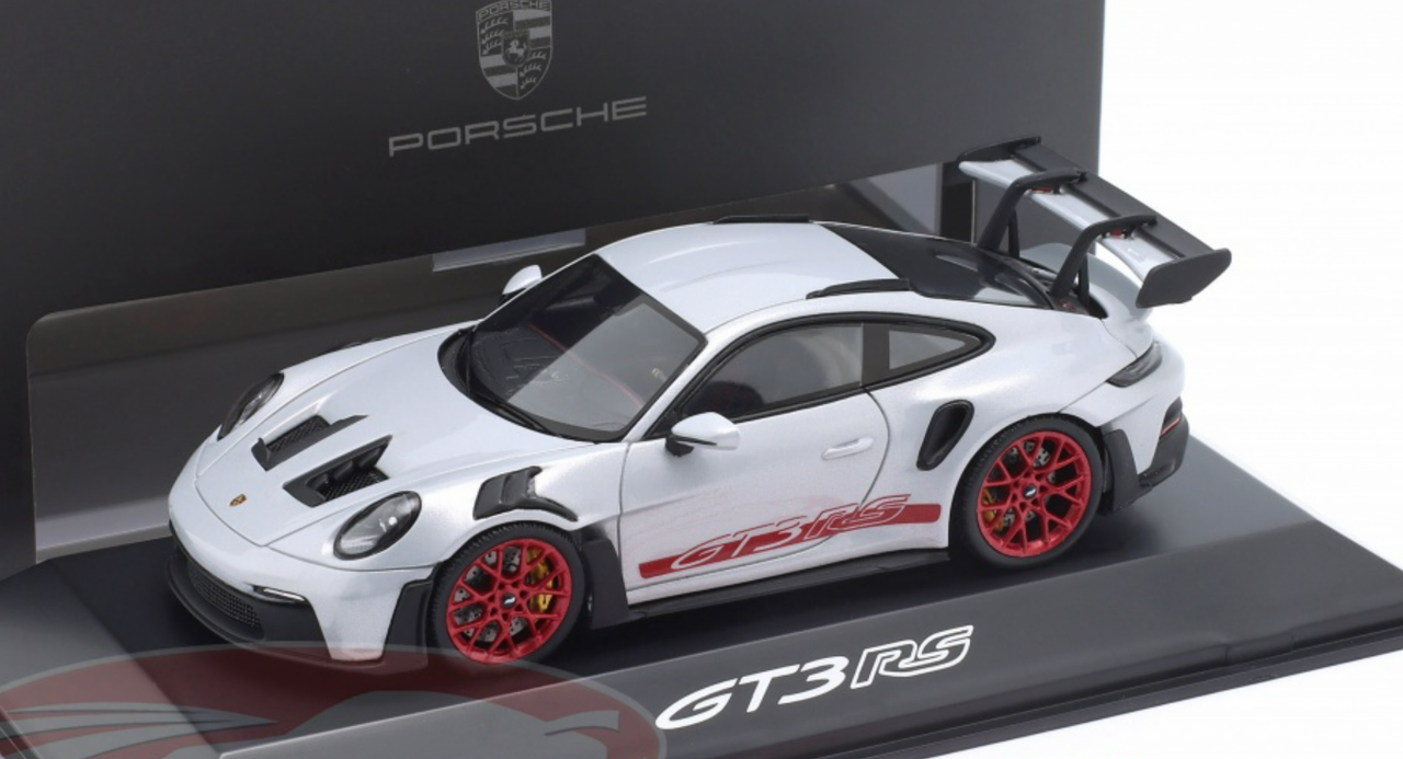 1/43 Dealer Edition Porsche 911 (992) GT3 RS (Ice Grey Metallic & Pyro Red) Car Model