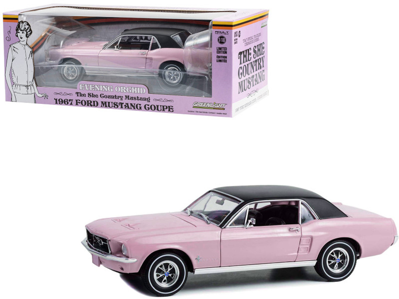 1967 Ford Mustang Coupe Evening Orchid Pink Metallic with Black Top 