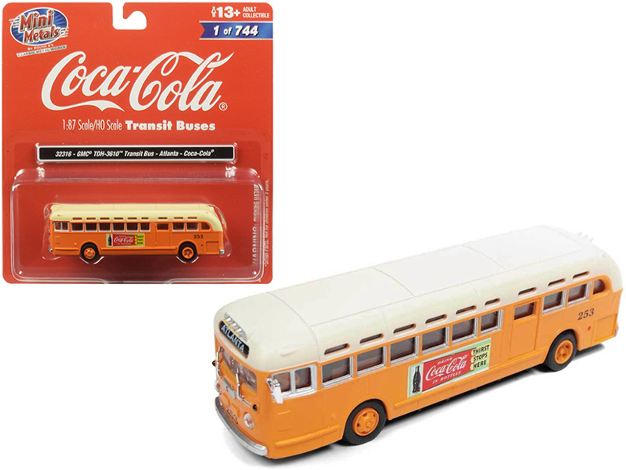 1/87 (HO) Classic Metal Works GMC TDH-3610 Transit Bus (Atlanta) "Coca Cola" Orange with Cream Top Diecast Car Model