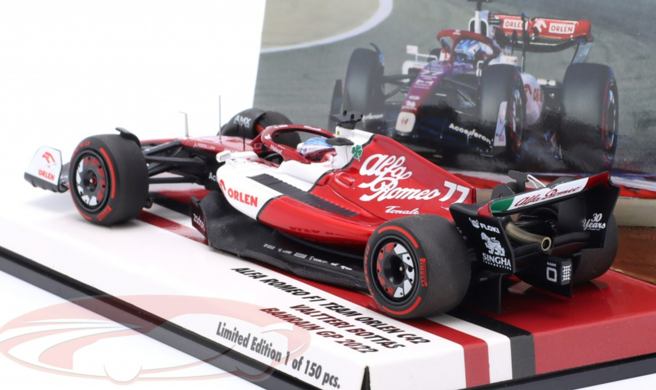 1/43 Minichamps 2022 Formula 1 Valtteri Bottas Alfa Romeo C42 #77 6th Bahrain GP Car Model