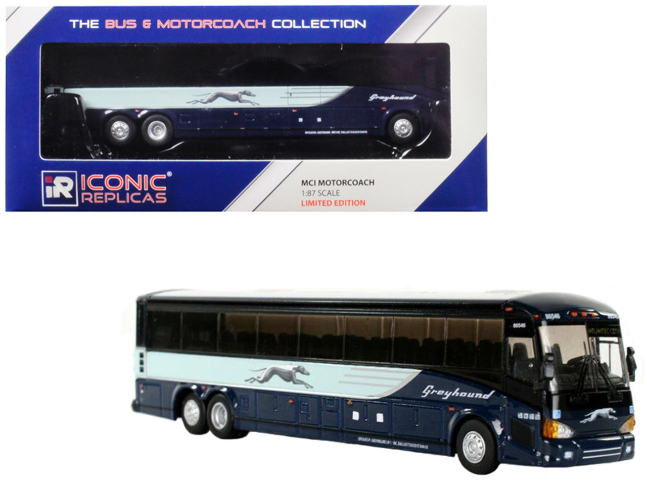 1/87 IR Iconic Replicas MCI D4505 Coach Transit Bus "Greyhound" (Atlantic City) Blue Diecast Car Model