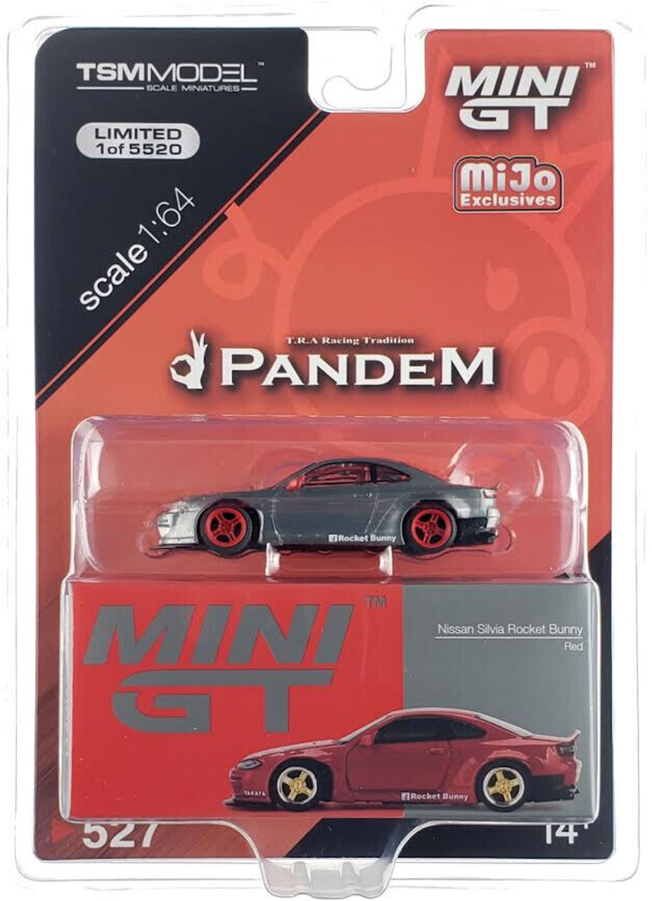 CHASE CAR 1/64 Mini GT Nissan Silvia (S15) Rocket Bunny (Silver Grey with  Red Wheels) Car Model