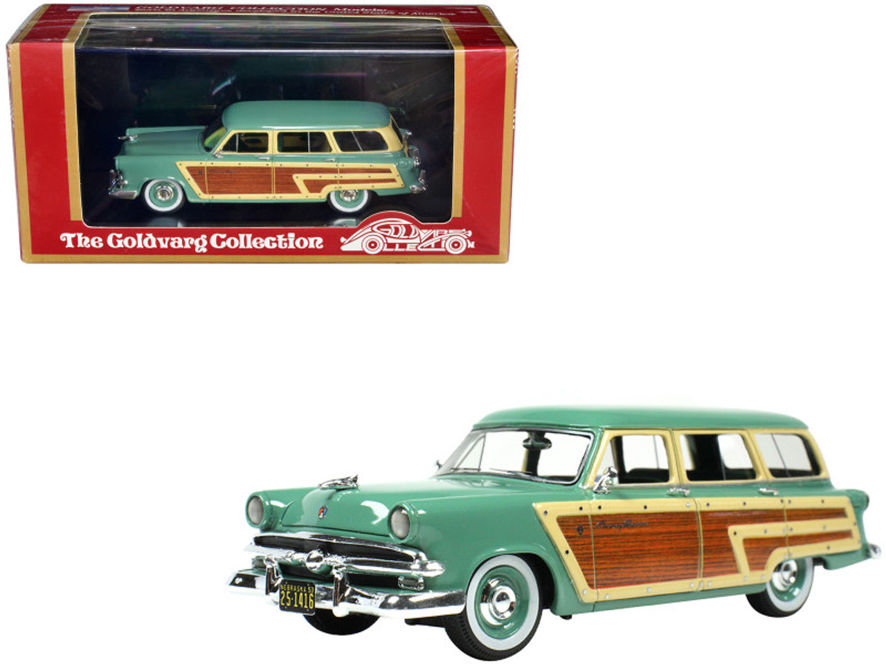 1953 Ford Country Squire Cascade Green with Wood Panels and Green and Cream Interior Limited Edition to 200 pieces Worldwide 1/43 Model Car by Goldvarg Collection