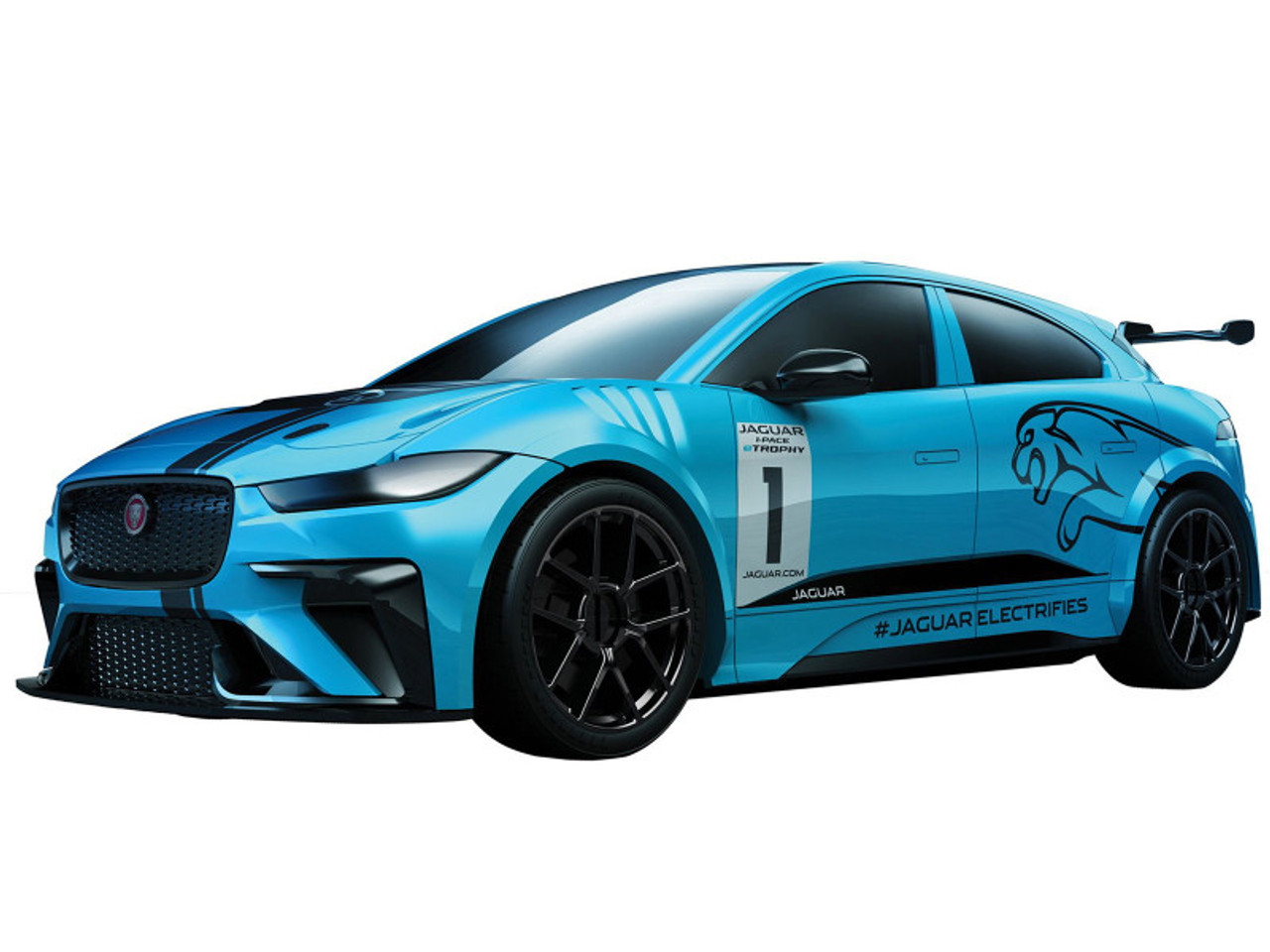 Skill 1 Model Kit Jaguar I-Pace eTrophy Blue Snap Together Painted Plastic Model Car Kit by Airfix Quickbuild