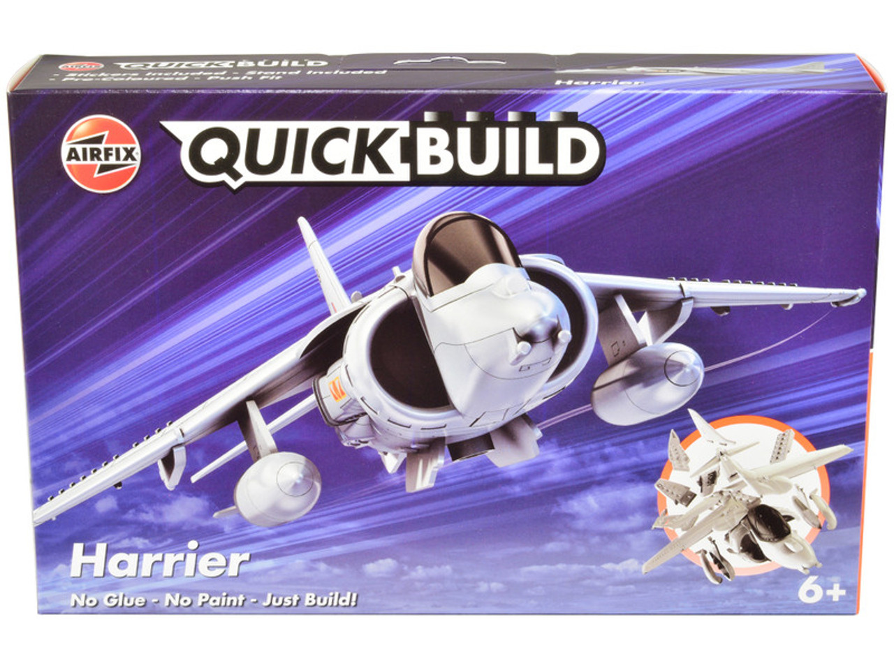 Skill 1 Model Kit Harrier Jump Jet Snap Together Painted Plastic Model Airplane Kit by Airfix Quickbuild