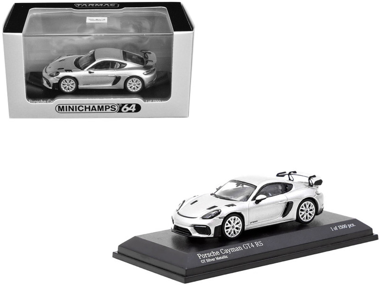 Porsche Cayman GT4 RS Silver Metallic Limited Edition to 1500 pieces  Worldwide 1/64 Diecast Model Car by Minichamps & Tarmac Works