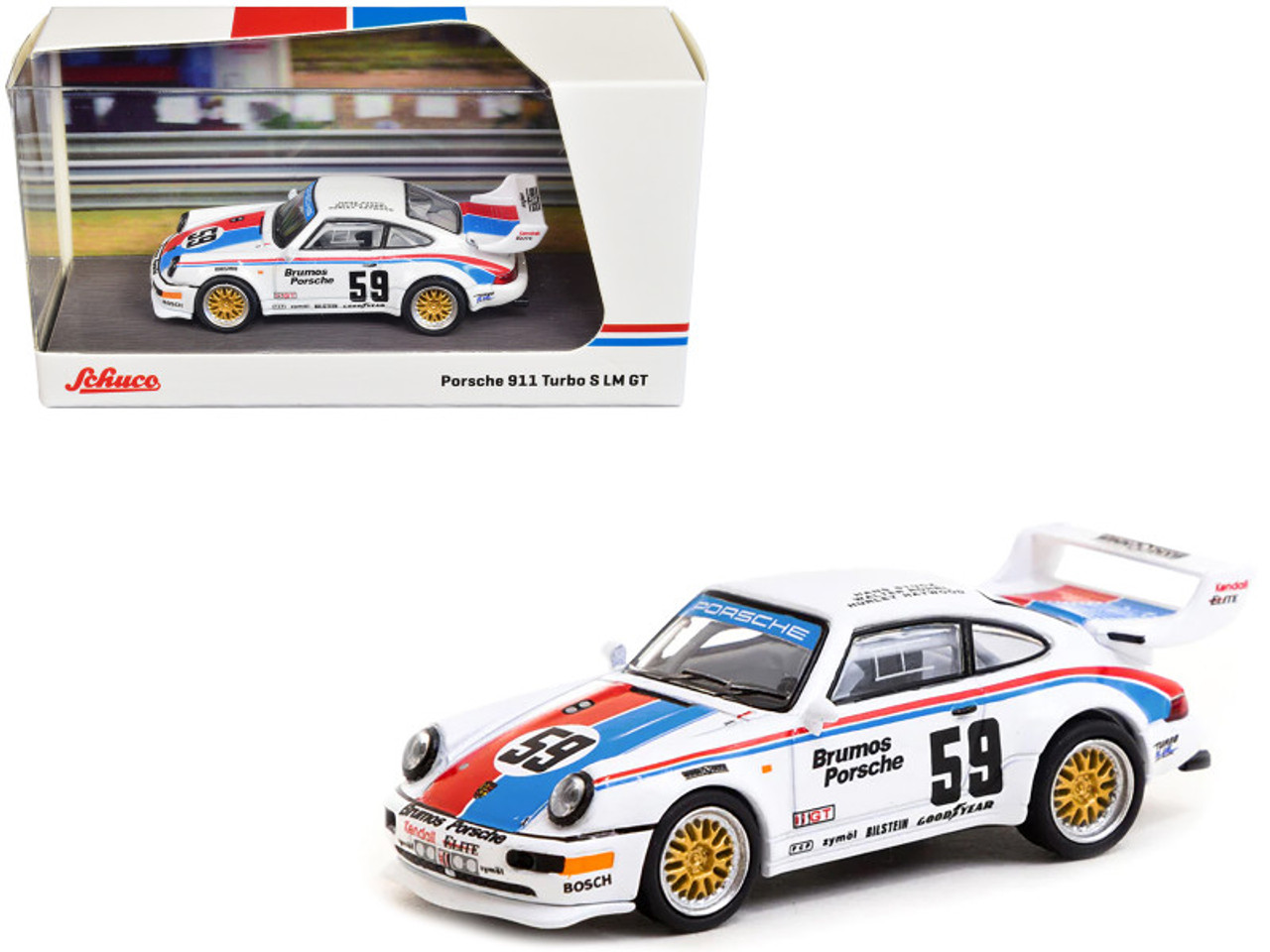 Porsche 911 Turbo S LM GT #59 Hans-Joachim Stuck - Walter Rohrl - Hurley Haywood "Brumos Porsche" White "12 Hours of Sebring" (1993) "Collab64" Series 1/64 Diecast Model Car by Schuco & Tarmac Works