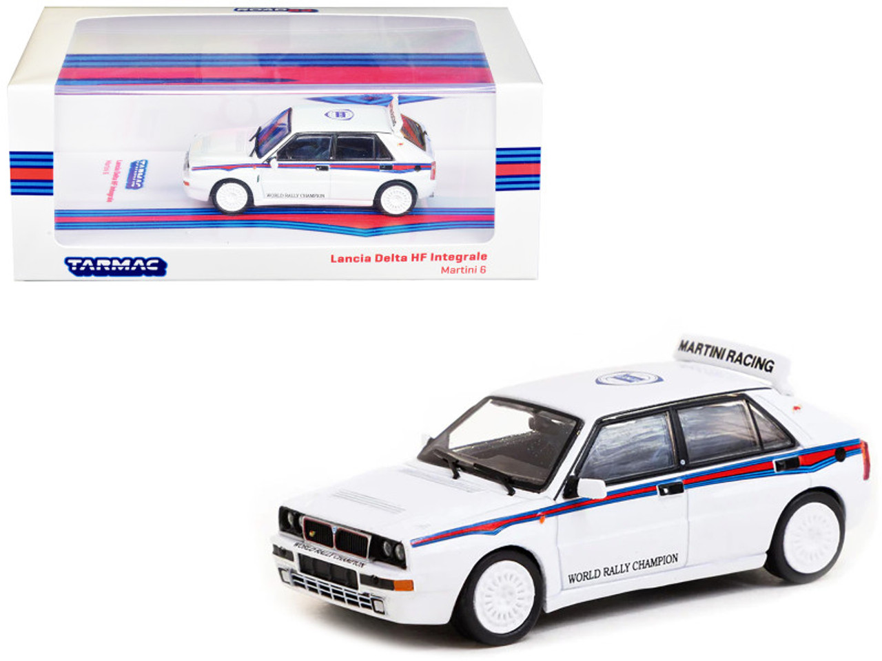 Lancia Delta HF Integrale White with Red and Blue Stripes "Martini 6 - World Rally Champion" "Road64" Series 1/64 Diecast Model Car by Tarmac Works