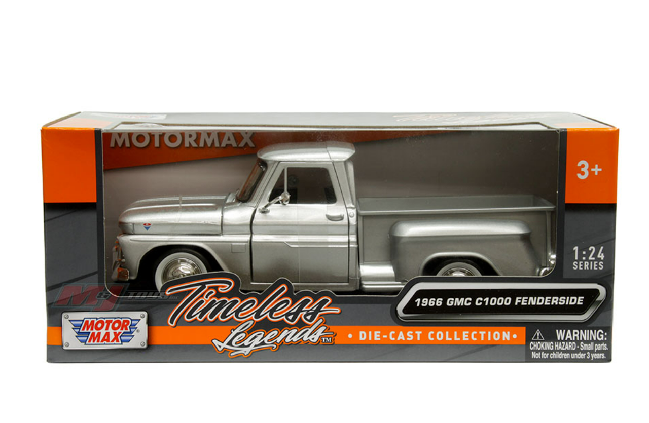 1/24 Motormax 1966 GMC C1000 Fenderside (Silver) Diecast Car Model