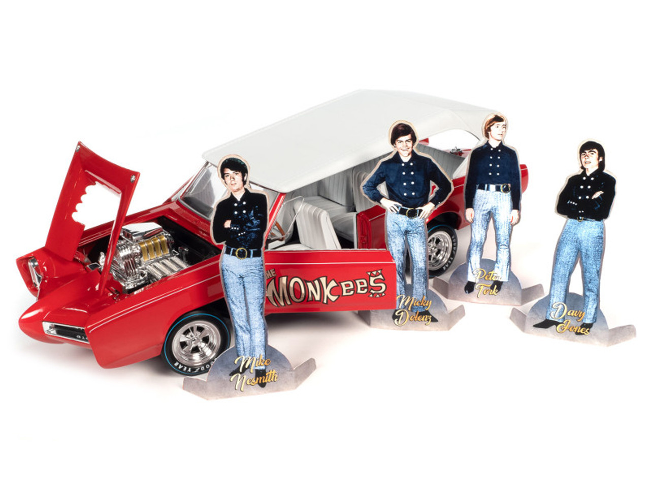 1/18 Auto World Monkeemobile Red with White Top and Interior "The Monkees" with Four Monkees Figure Cutouts "Silver Screen Machines" Series Diecast Car Model