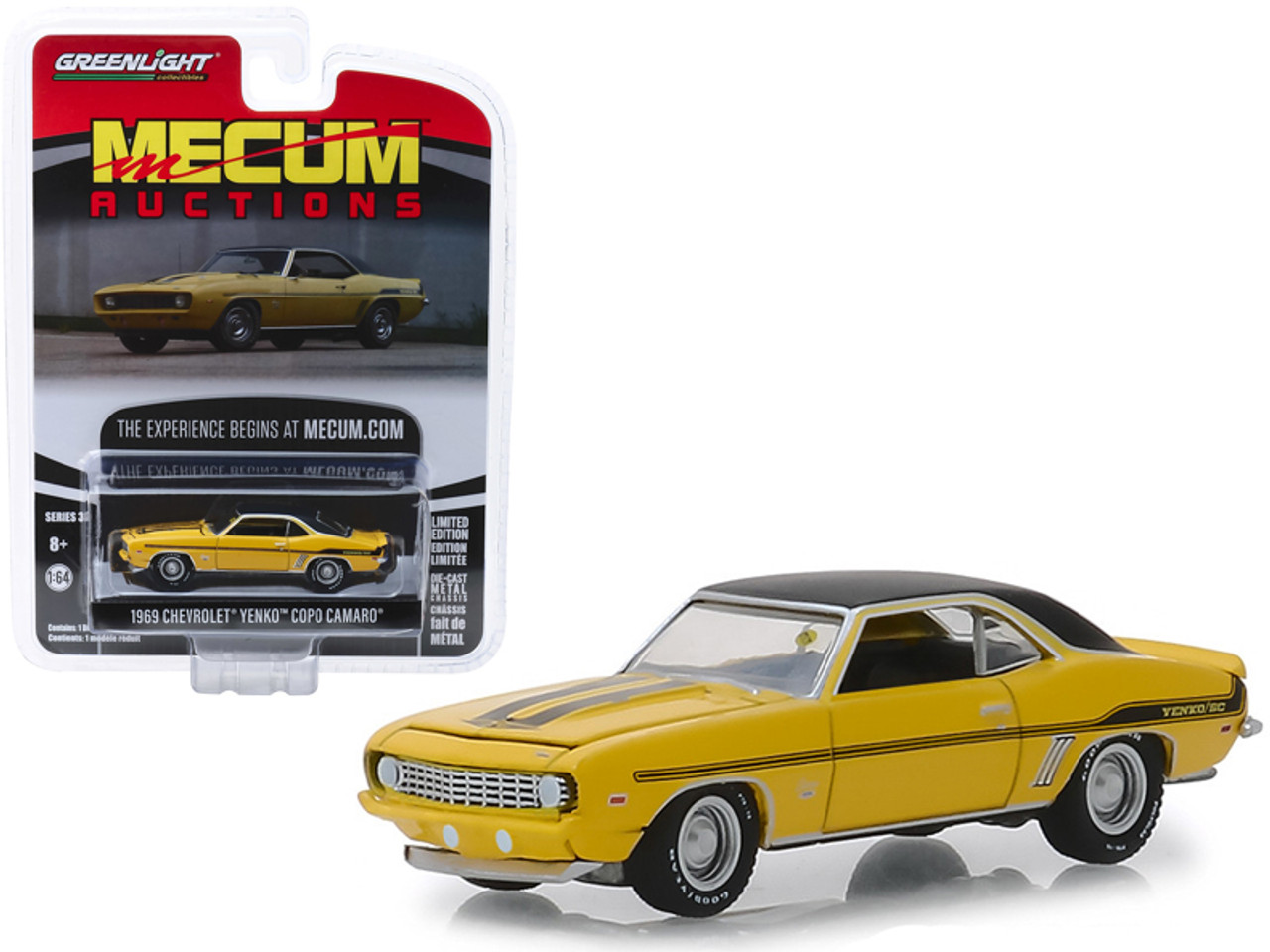 1/64 Greenlight 1969 Chevrolet Yenko/SC COPO Camaro Daytona Yellow with Black Top and Stripes (Chicago 2018) "Mecum Auctions Collector Cars" Series 3 Diecast Car Model
