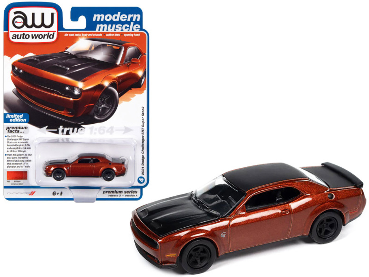 2021 Dodge Challenger SRT Super Stock Sinamon Stick Orange Metallic with  Black Hood and Top 