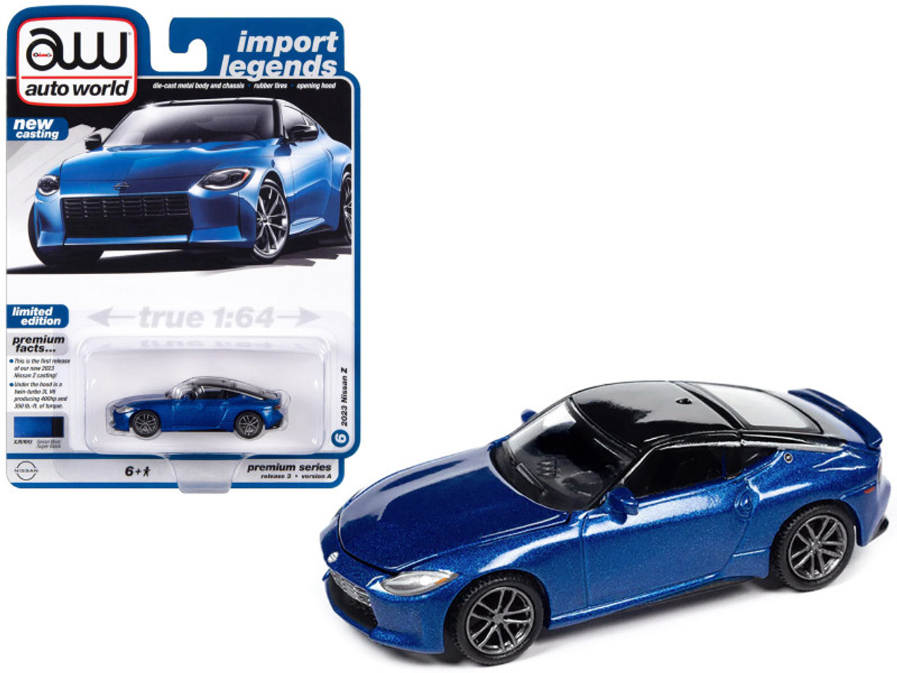 2023 Nissan Z Seiran Blue Metallic with Super Black Top "Import Legends" Limited Edition 1/64 Diecast Model Car by Auto World