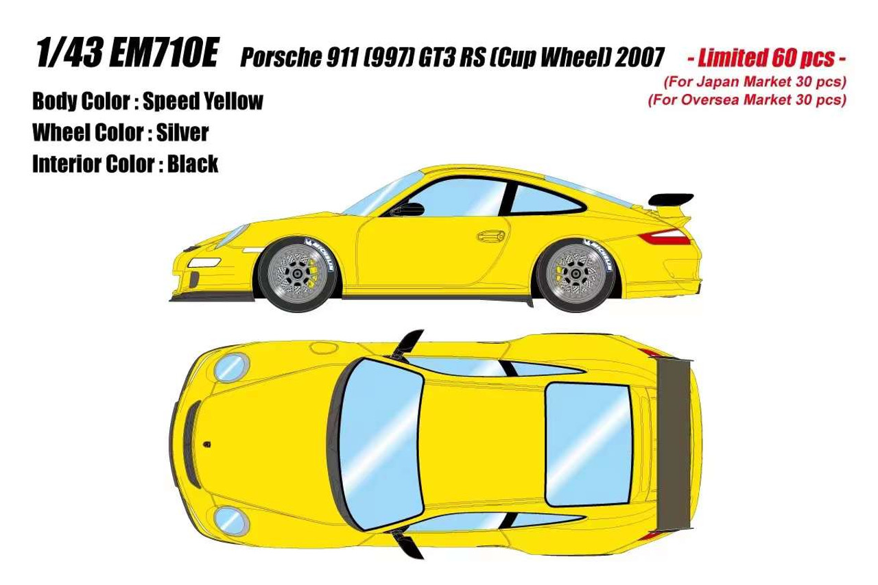 1/43 Makeup 2007 Porsche 911(997) GT3 RS (BBS Cup Wheel) (Speed Yellow) Car Model Limited 60 Pieces