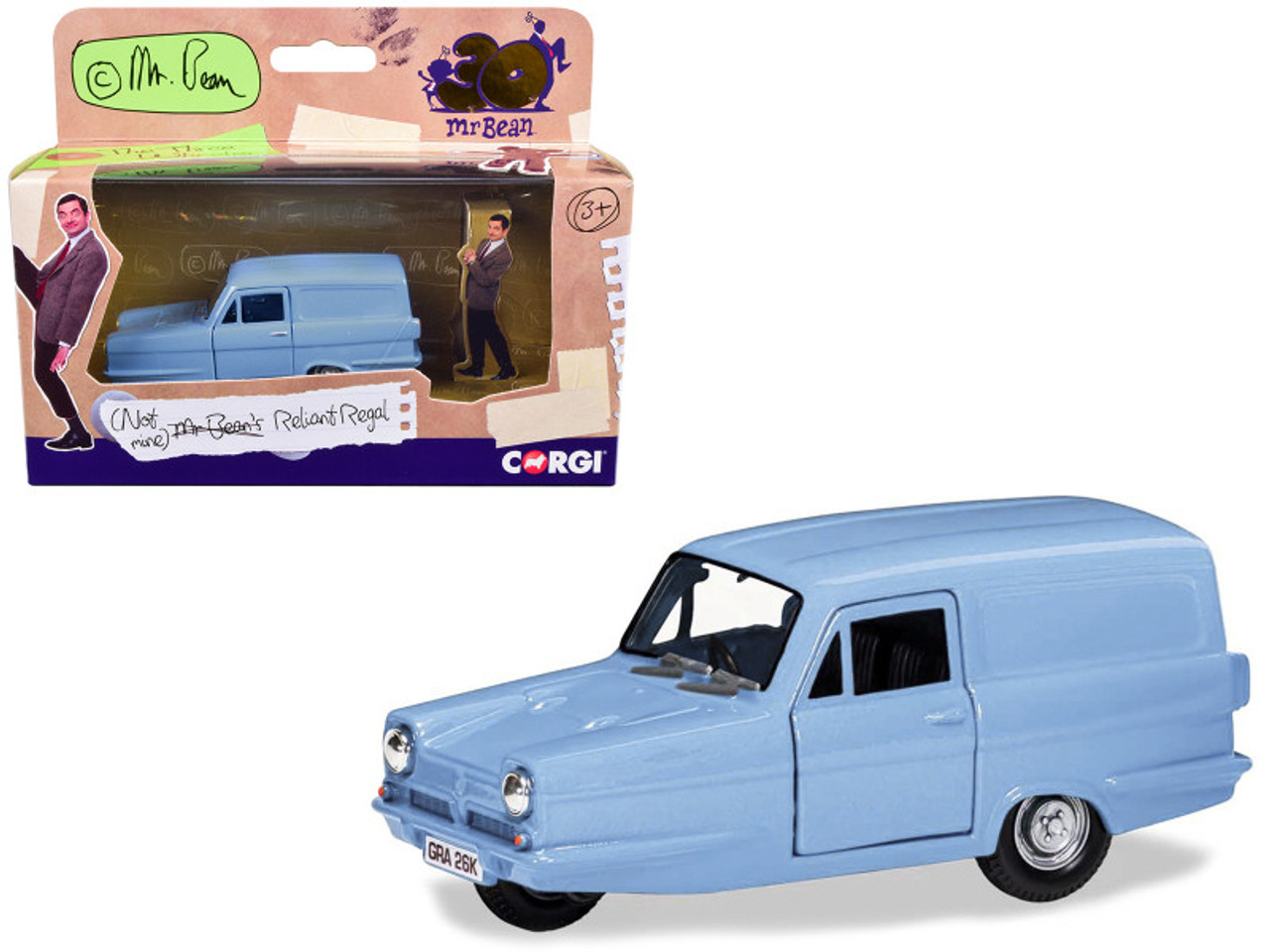 Reliant Regal RHD (Right Hand Drive) Light Blue "30 Years of Mr. Bean" Mr. Bean (1990-1995) TV Series Diecast Model Car by Corgi
