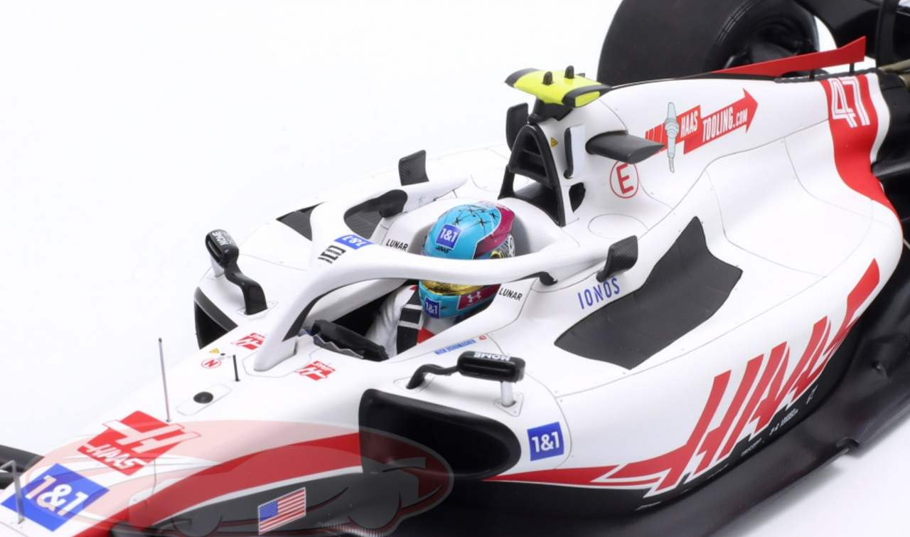 1/18 Minichamps 2022 Formula 1 Mick Schumacher Haas VF-22 #47 First Points British GP Diecast Car Model