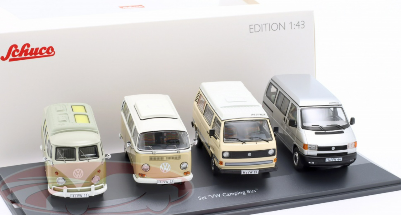 1/43 Schuco 4-Car Set Volkswagen VW Camping bus T1 / T2 / T3 / T4 Car Model