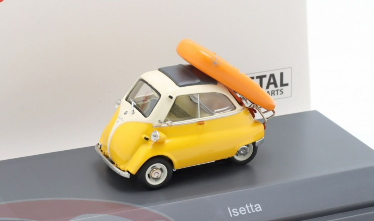 1/43 Schuco 1955-1962 BMW Isetta with Dinghy (Yellow) Car Model