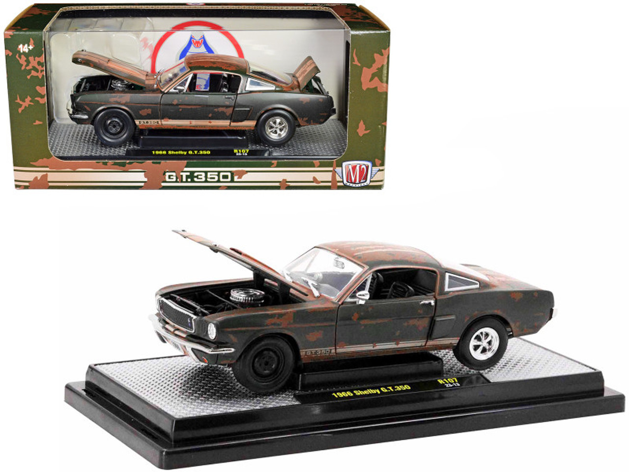 1966 Ford Shelby GT350 Ivy Green with Wimbledon White Stripes (Rusted) Limited Edition to 5250 pieces Worldwide 1/24 Diecast Model Car by M2 Machines