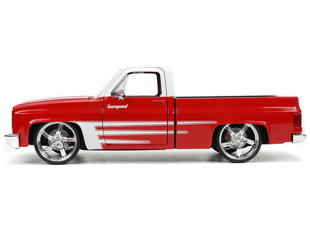 1985 Chevrolet C-10 Pickup Truck Red with White Top and Graphics with Extra Wheels "Just Trucks" Series 1/24 Diecast Model Car by Jada