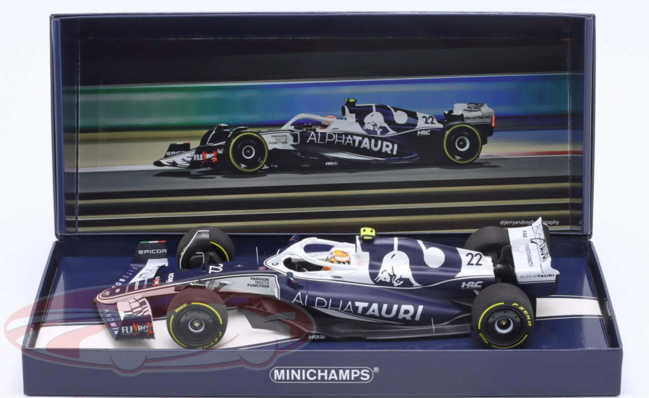 1/18 Minichamps 2022 Formula 1 Yuki Tsunoda Alpha Tauri AT03 #22 8th Bahrain GP Car Model Limited 150 Pieces