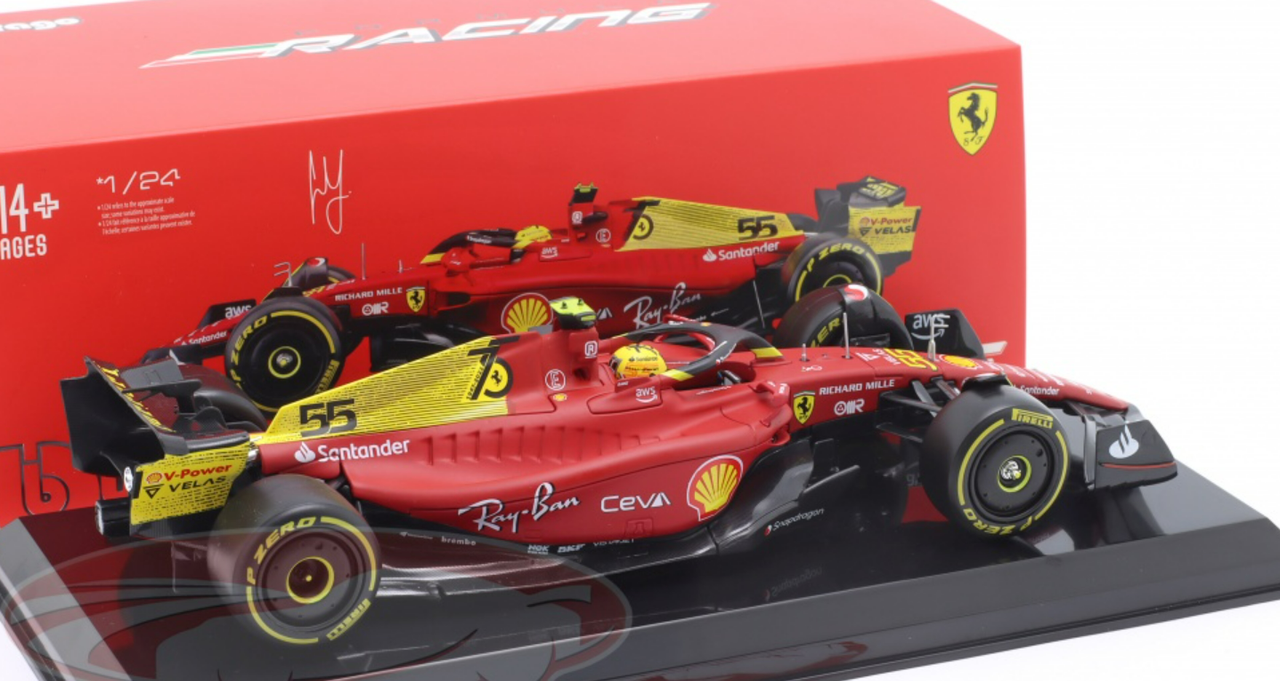 Burago 1/24 Scale 18-26806 - F1 Ferrari F1-75 - #55 Carlos Sainz