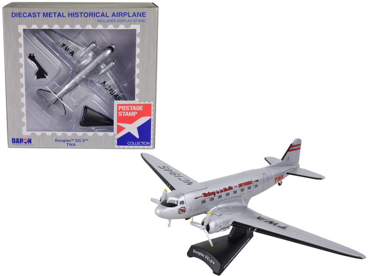 Douglas DC-3 Passenger Aircraft "Trans World Airlines - Victory is in the Air" 1/144 Diecast Model Airplane by Postage Stamp