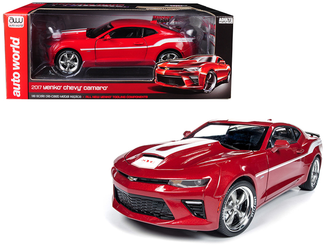 1/18 Autoworld Auto World 2017 Chevrolet Camaro Yenko Coupe Red with White  Stripes Limited Edition to 1002 pieces Worldwide Diecast Car Model