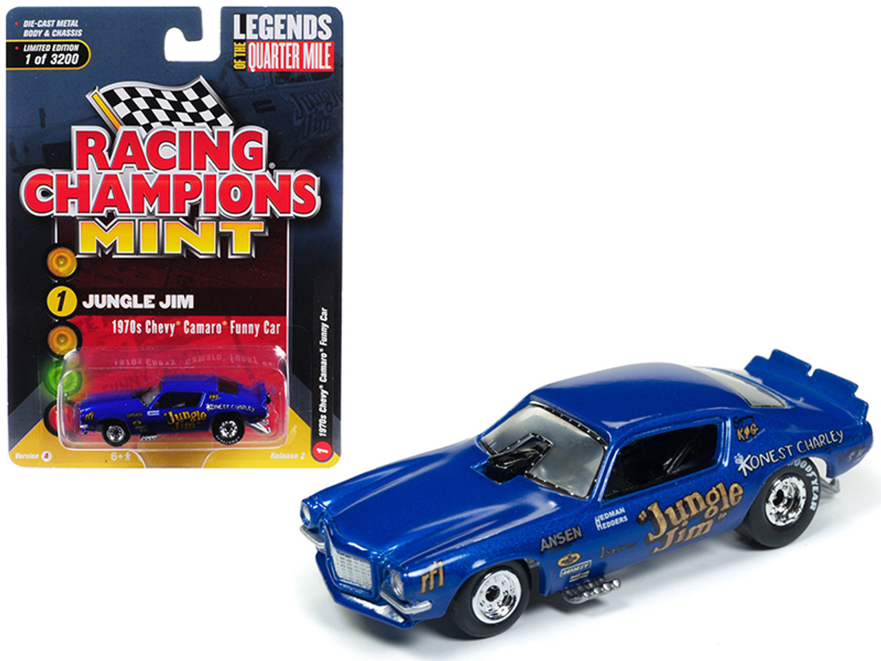 1/64 Racing Champions 1970 Chevrolet Camaro Funny Car "Jungle Jim" Blue Limited Edition to 3,200 pieces Worldwide Diecast Car Model