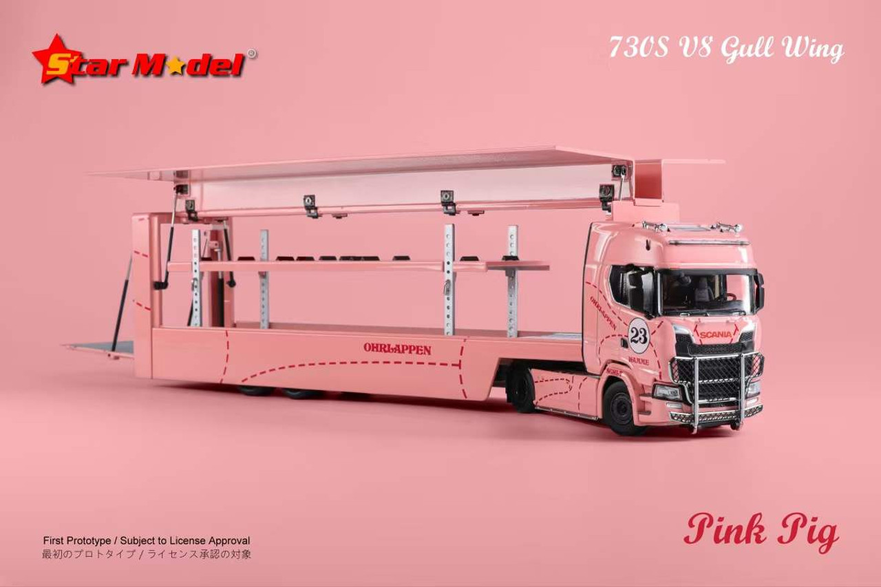 1/64 Star Model Scania 730S V8 Double Deck Gull Wing Transporter (Pink Pig)  Diecast Car Model