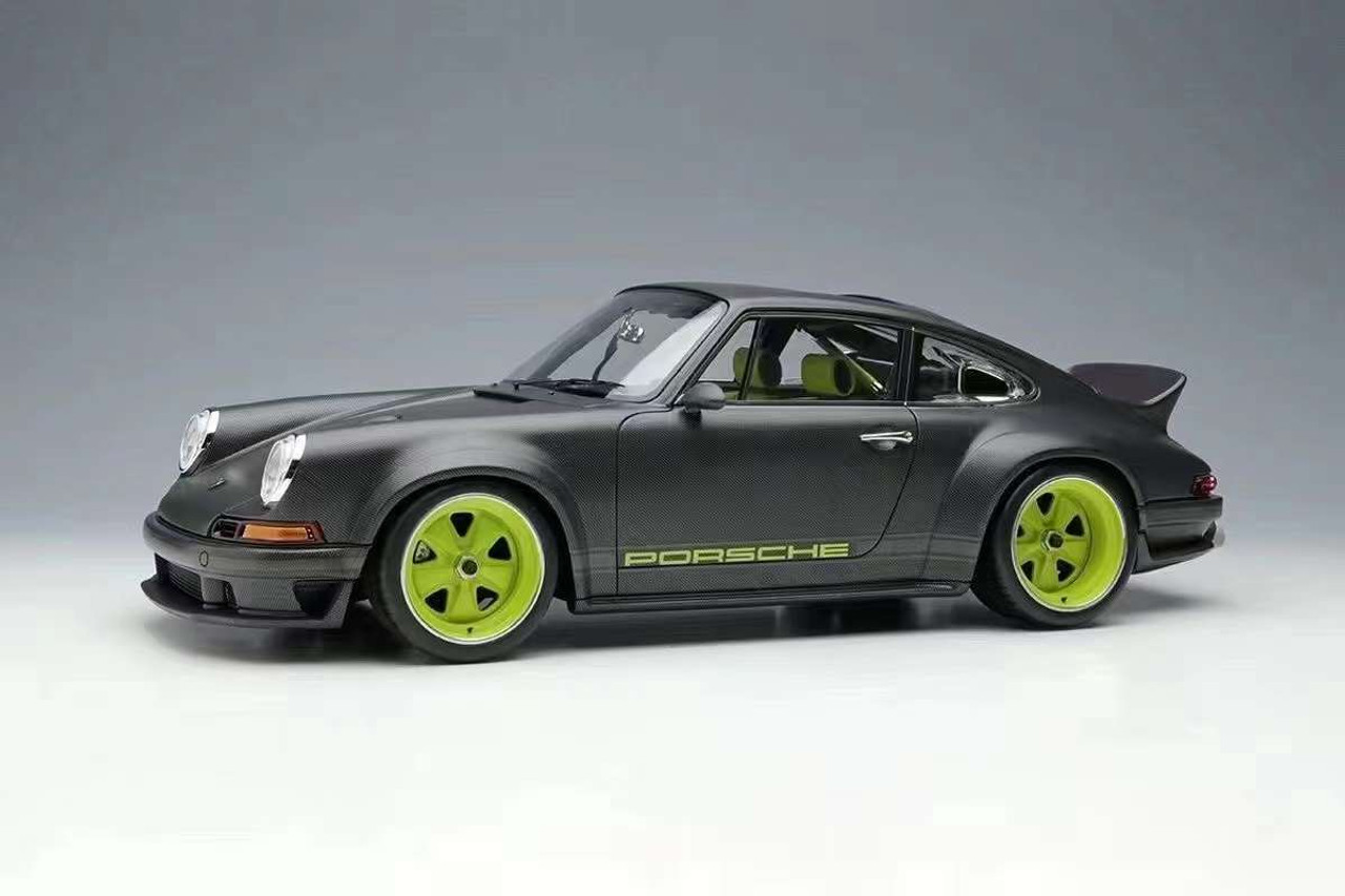 1/18 Makeup Porsche 911 964 Singer DLS Visible Carbon Matte with Green Wheels Car Model