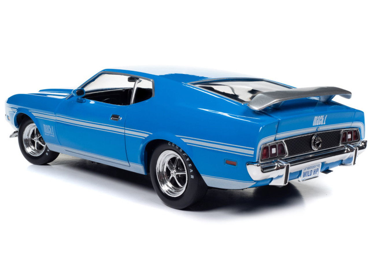 1/18 Auto World 1972 Ford Mustang Mach 1 Grabber Blue with Silver Stripes Diecast Car Model