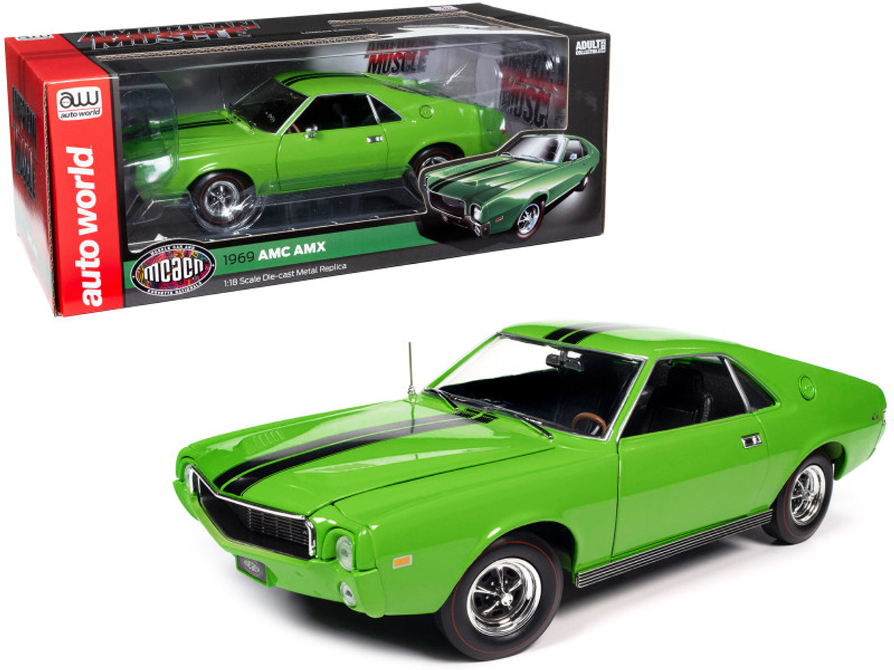 1/18 Auto World 1969 AMC AMX Big Bad (Lime Green with Black