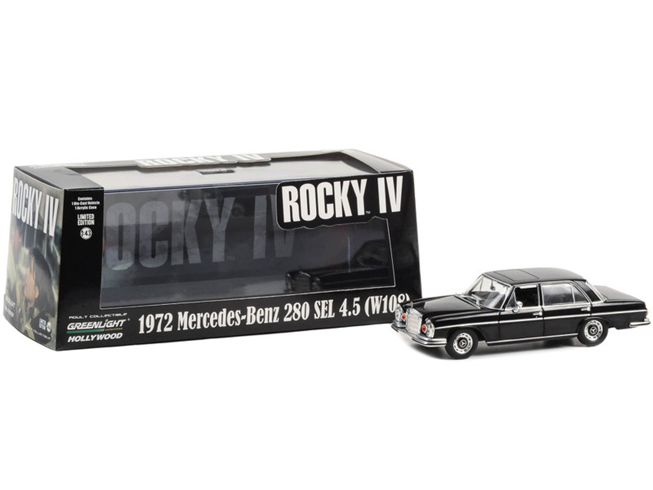 1972 Mercedes-Benz 280 SEL 4.5 (W108) Black "Rocky IV" (1985) Movie "Hollywood" Series 1/43 Diecast Model Car by Greenlight