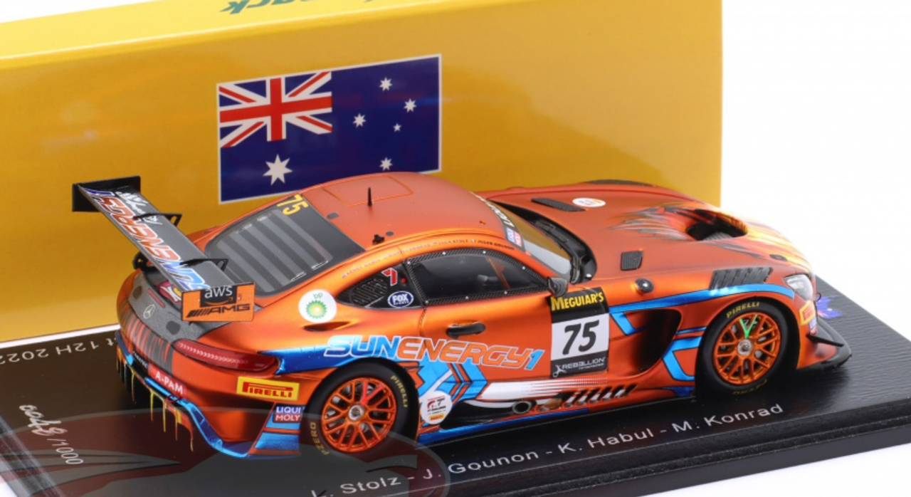 1/43 Spark 2022 Mercedes-AMG GT3 #75 Winner 12h Bathurst SunEnergy1 Triple Eight Race Engineering Luca Stolz, Martin Konrad, Kenny Habul, Jules Gounon Car Model