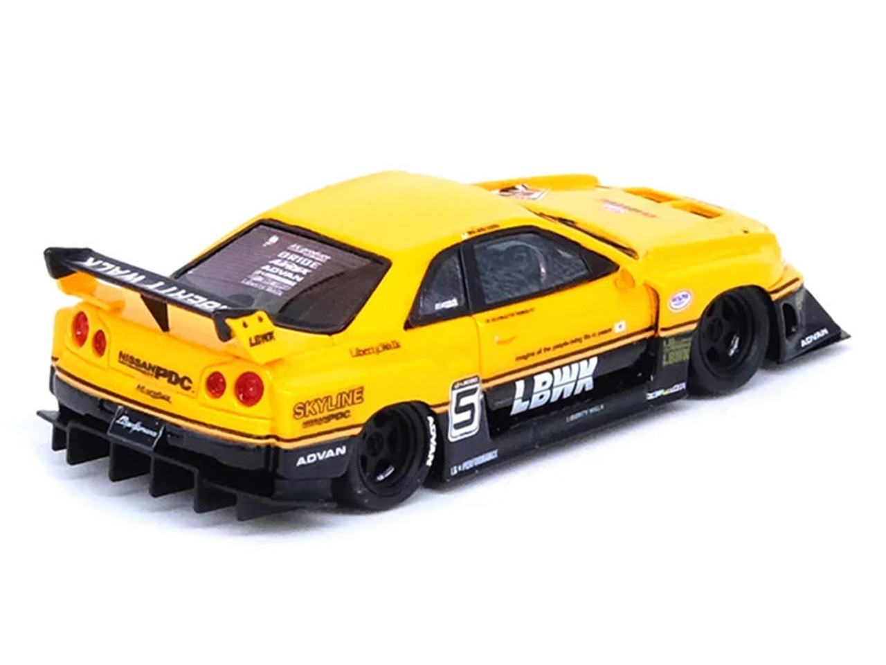 Nissan Skyline "LBWK" (ER34) Super Silhouette #5 RHD (Right Hand Drive) Yellow "Inno64-R Resin" Series 1/64 Diecast Model Car by Inno Models