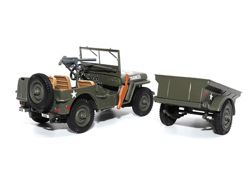 °T Willys Jeep 1/4-Ton Utility Truck Olive Drab with Trailer 