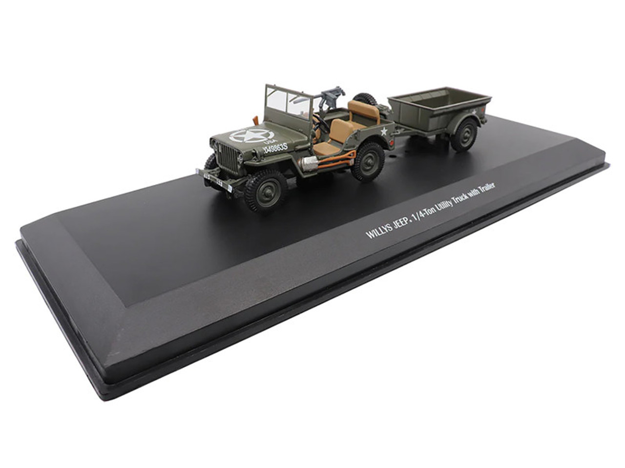 Willys Jeep 1/4-Ton Utility Truck Olive Drab with Trailer "United States Army" 1/43 Diecast Model by Militaria Die Cast