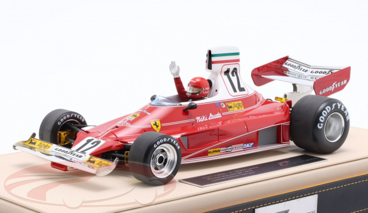 1/18 GP Replicas 1975 Formula 1 World Champion Niki Lauda Ferrari 312T #12  Winner Monaco GP Car Model with Driver Figure