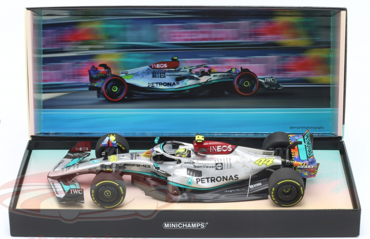 1/18 Minichamps 2022 Formula 1 Lewis Hamilton Mercedes-AMG F1 W13 #44 6th Miami GP Car Model