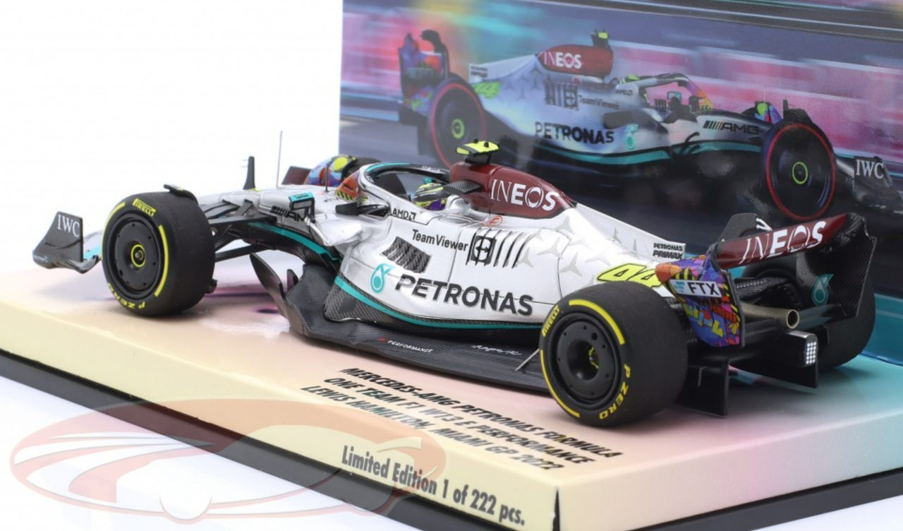 1/43 Minichamps 2022 Formula 1 Lewis Hamilton Mercedes-AMG F1 W13 #44 6th Miami GP Car Model