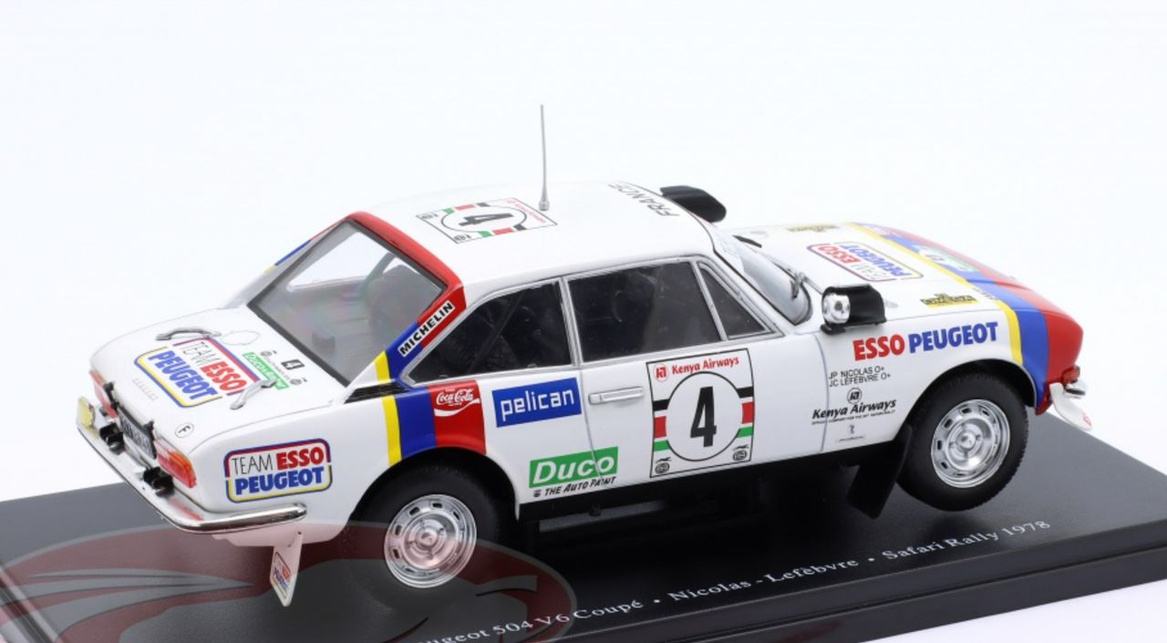 1/24 Altaya 1978 Peugeot 504 V6 Coupe #4 Winner Safari Rallye Marshalls  (EA) Ltd. Jean-Pierre Nicolas, Jean-Claude Lefèbvre Car Model