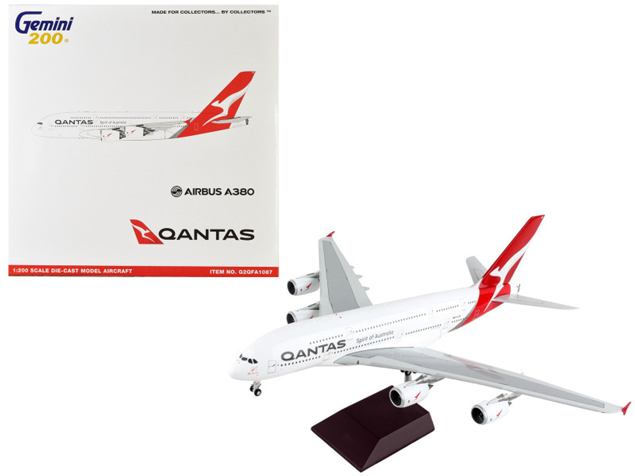 Airbus A380 Commercial Aircraft "Qantas Airways - Spirit of Australia" White with Red Tail "Gemini 200" Series 1/200 Diecast Model Airplane by GeminiJets